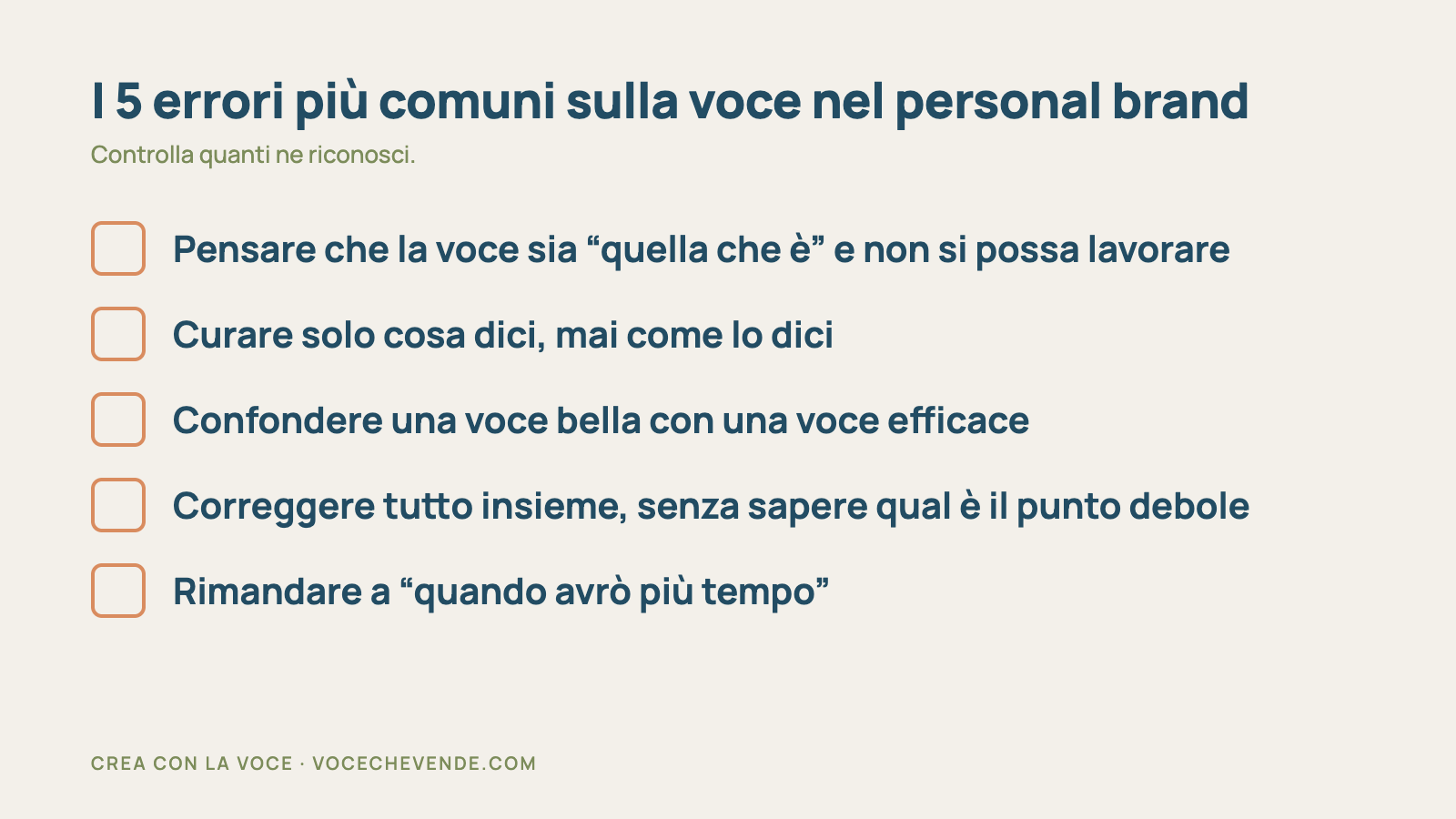 Lista visiva dei 5 errori più comuni, in stile checklist